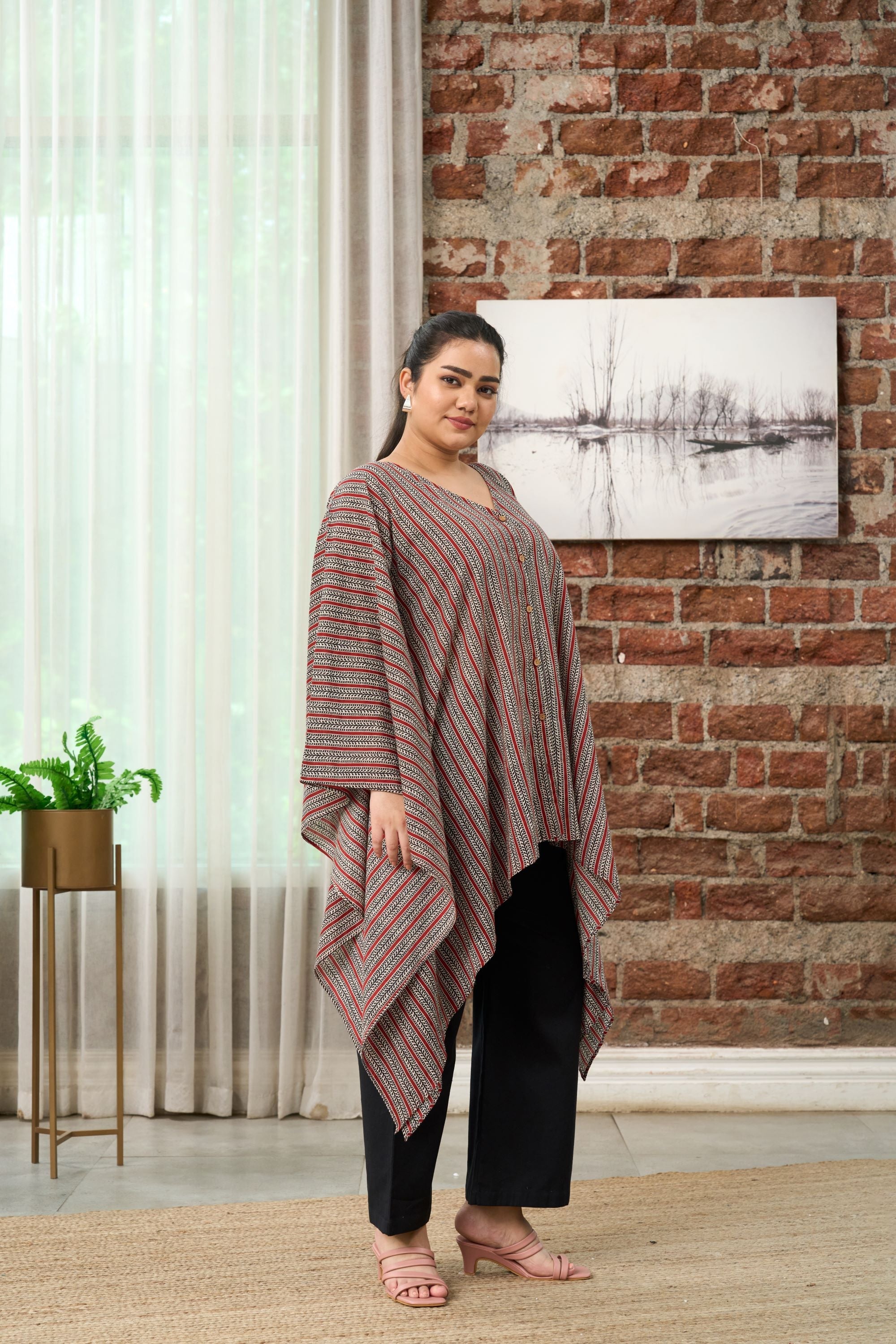 Women's Boho Stripes Anti-Fit Top With Kaftan Sleeves - Nangalia Ruchira