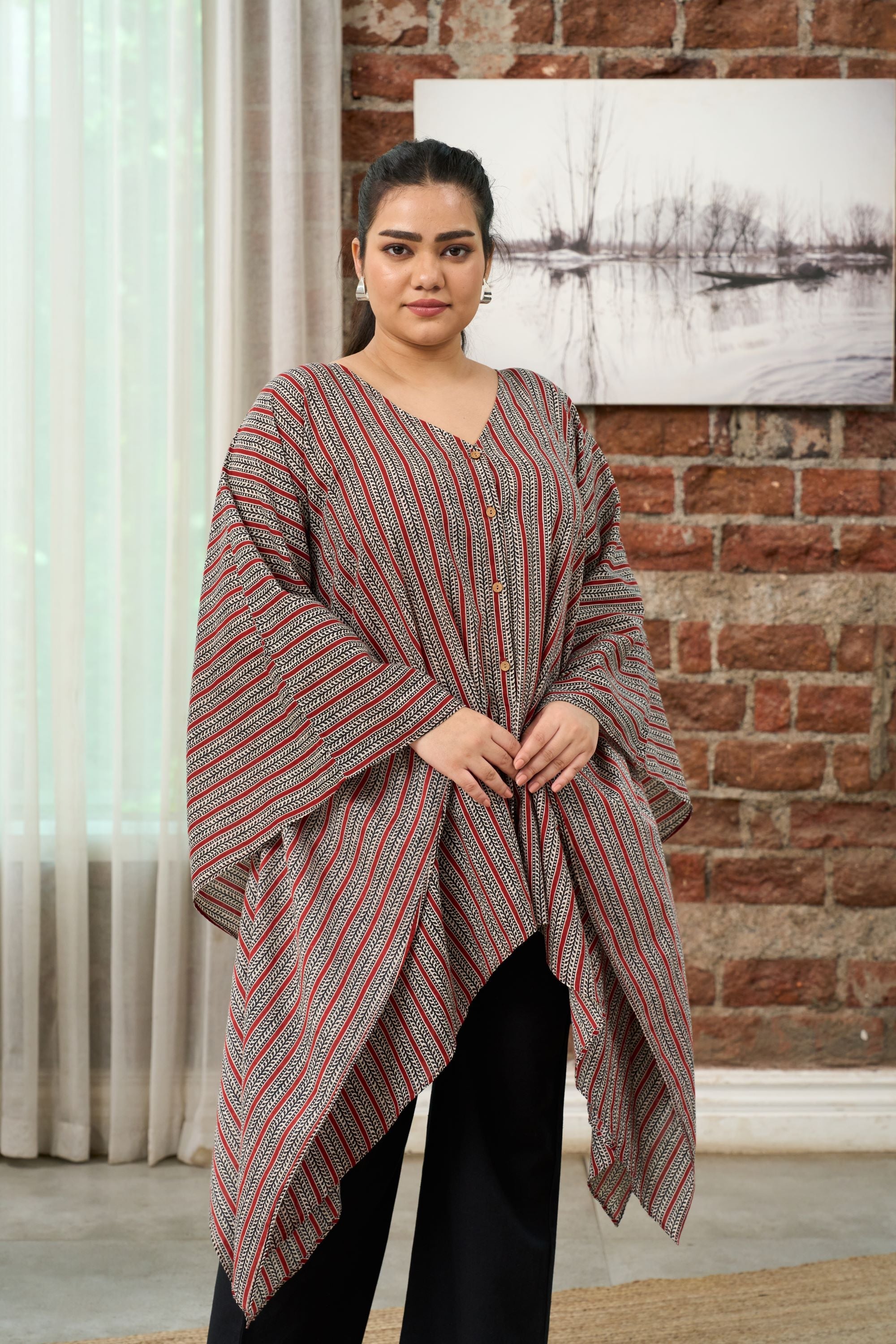 Women's Boho Stripes Anti-Fit Top With Kaftan Sleeves - Nangalia Ruchira