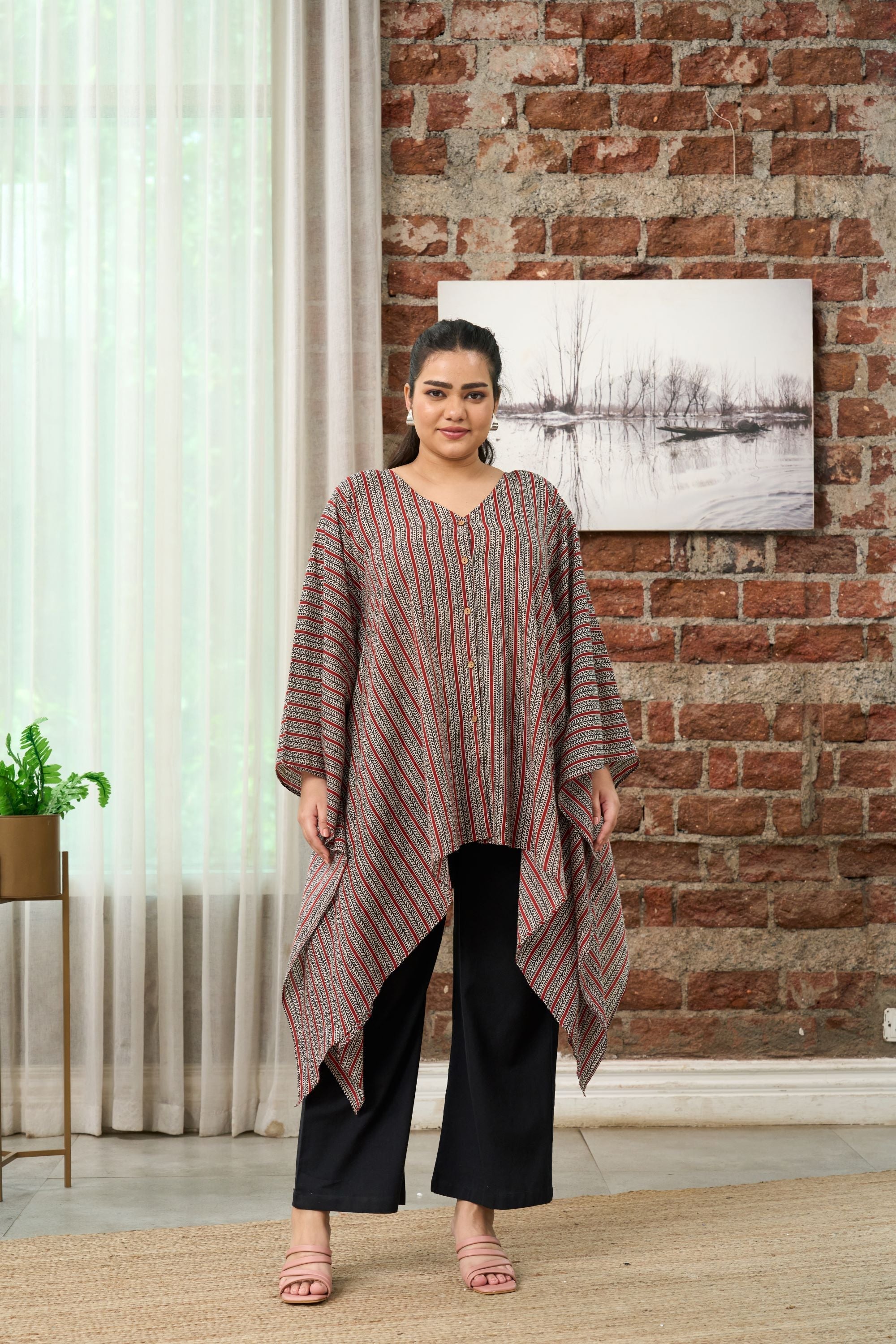 Women's Boho Stripes Anti-Fit Top With Kaftan Sleeves - Nangalia Ruchira