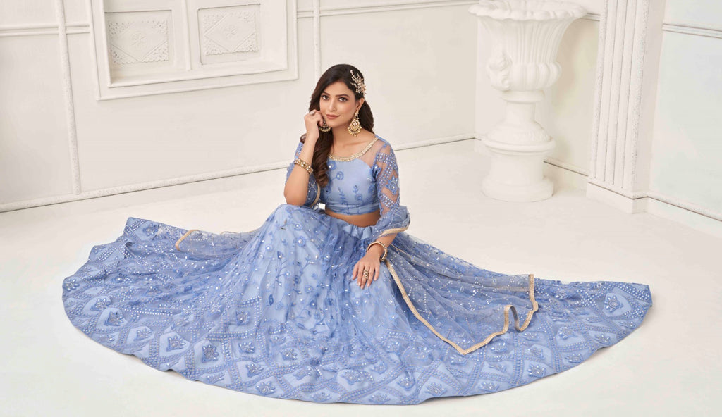Women's Neon Net Thread Embroidery Lehenga Set