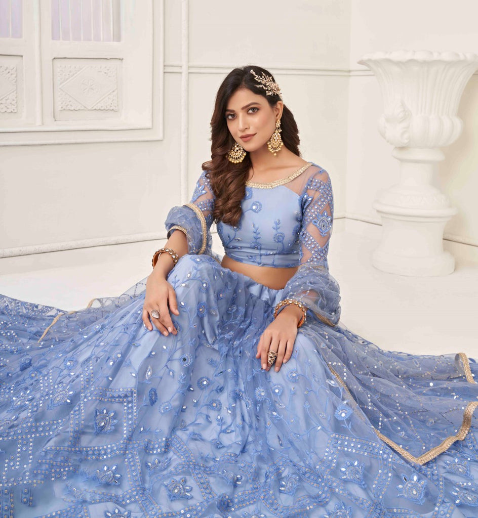 Women's Neon Net Thread Embroidery Lehenga Set