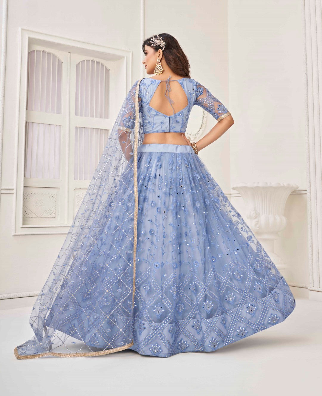 Women's Neon Net Thread Embroidery Lehenga Set - Gruhnaree