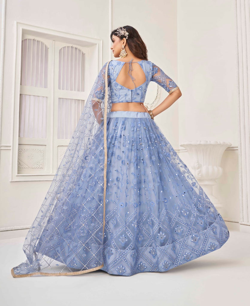 Women's Neon Net Thread Embroidery Lehenga Set