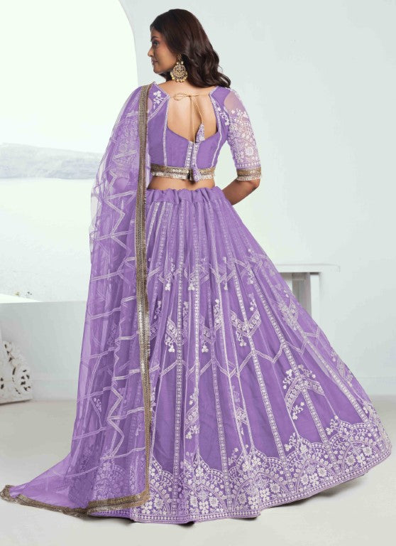 Women's Lavender Net Thread Embroiderey With All Over Sequins Work Lehenga Sets