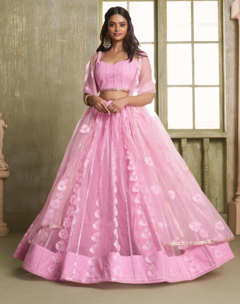 Women's Pink Net Thread Embroiderey With All Over Sequins Work Lehenga Set