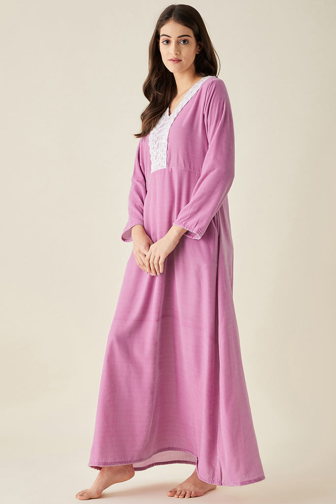 Women's Blue Polyester Solid/Plain Round Neck Night Dress