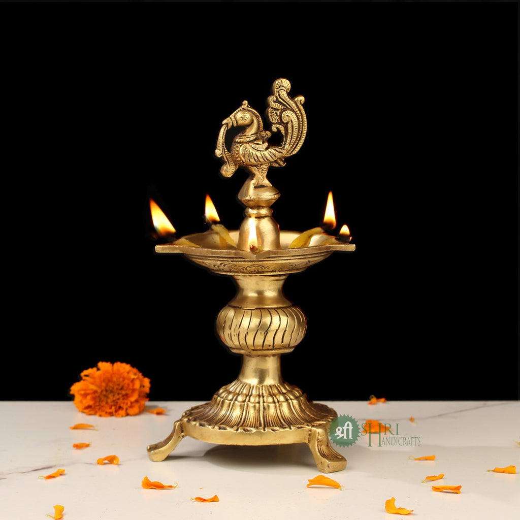 9" Brass Bird Deepak | Handcrafted Decorative Brass Diya for Puja & Home Décor