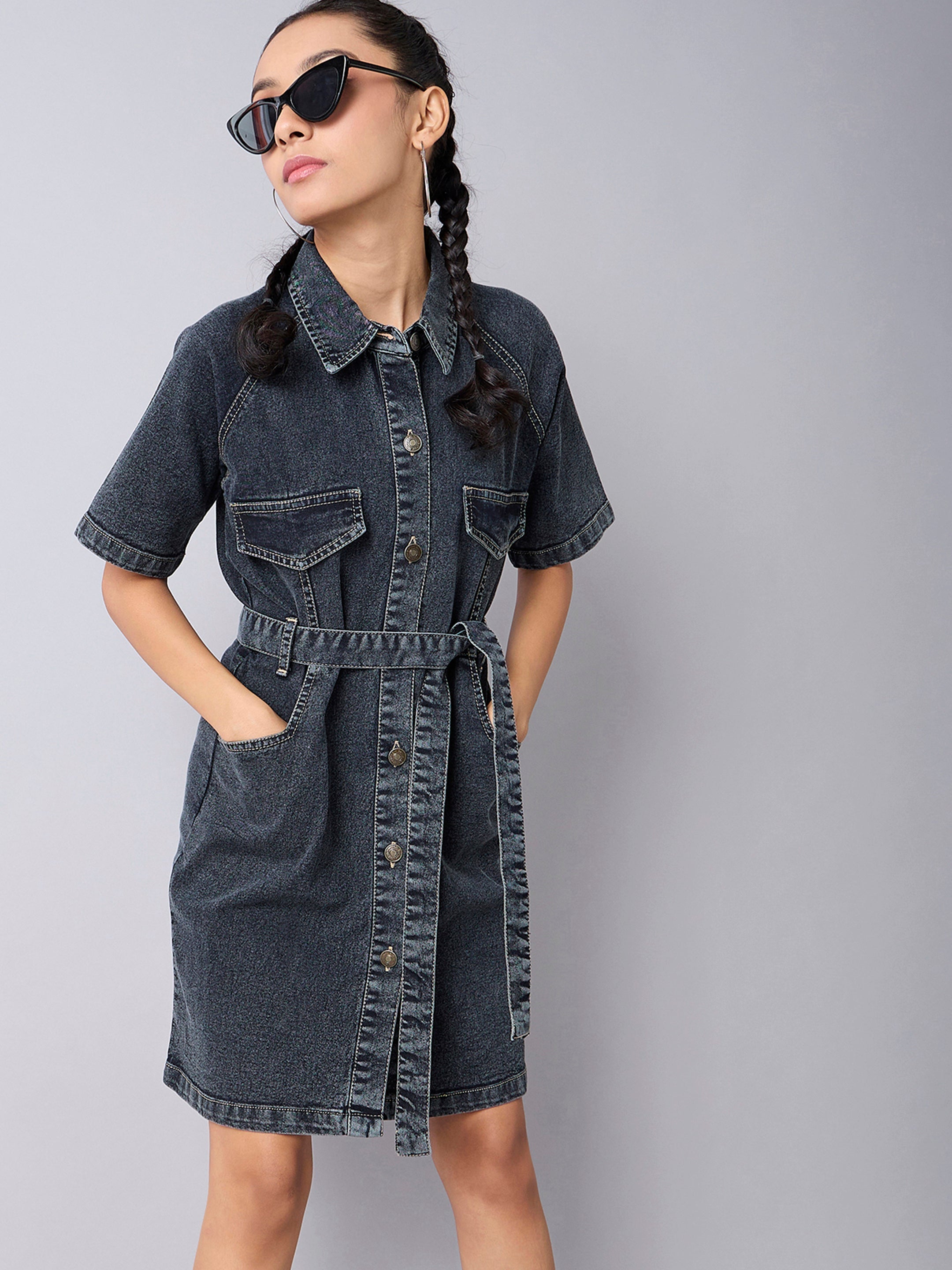 Girl's Black Denim Dress - Sassafras Kids