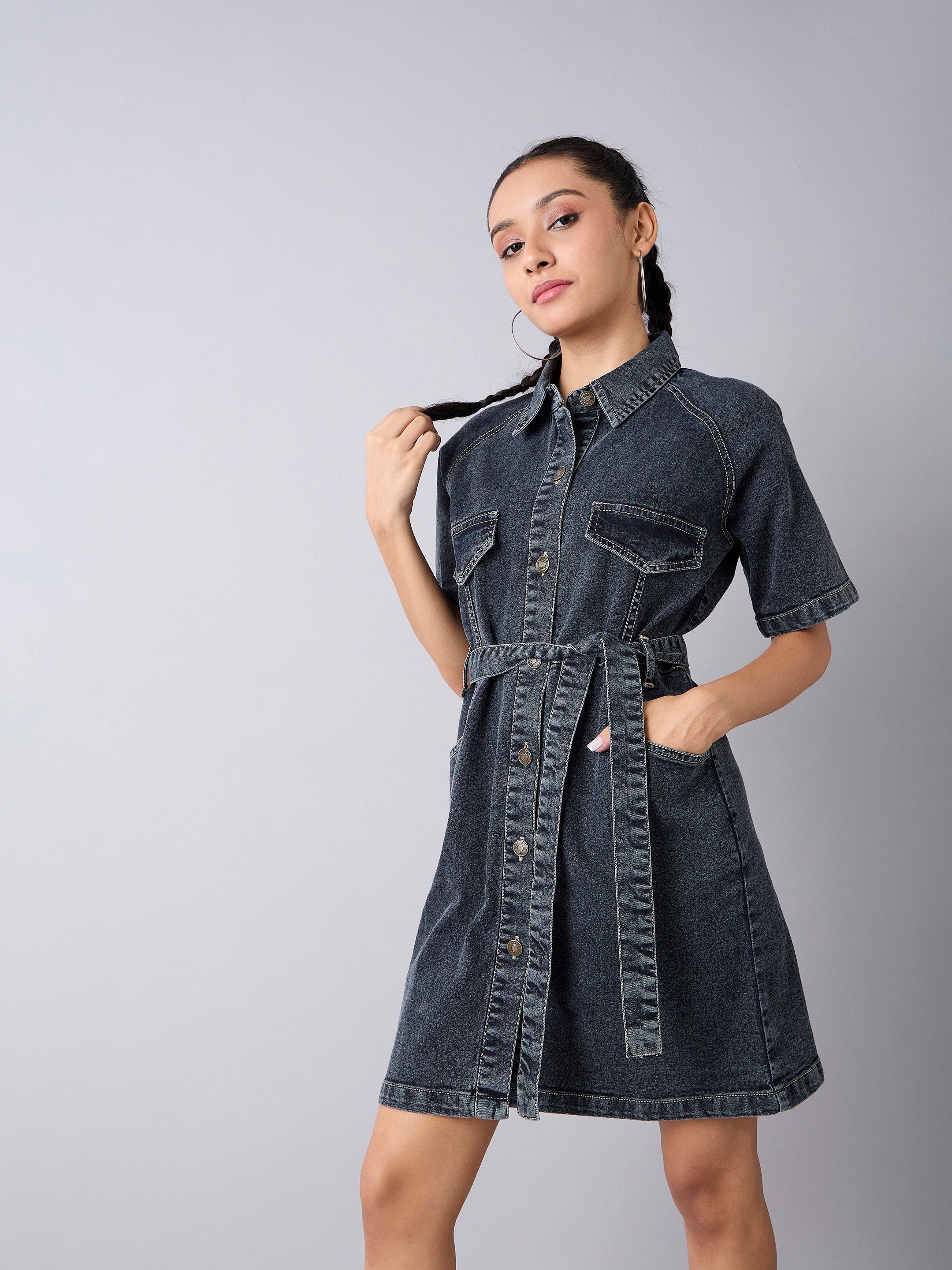 Girl's Black Denim Dress - Sassafras Kids