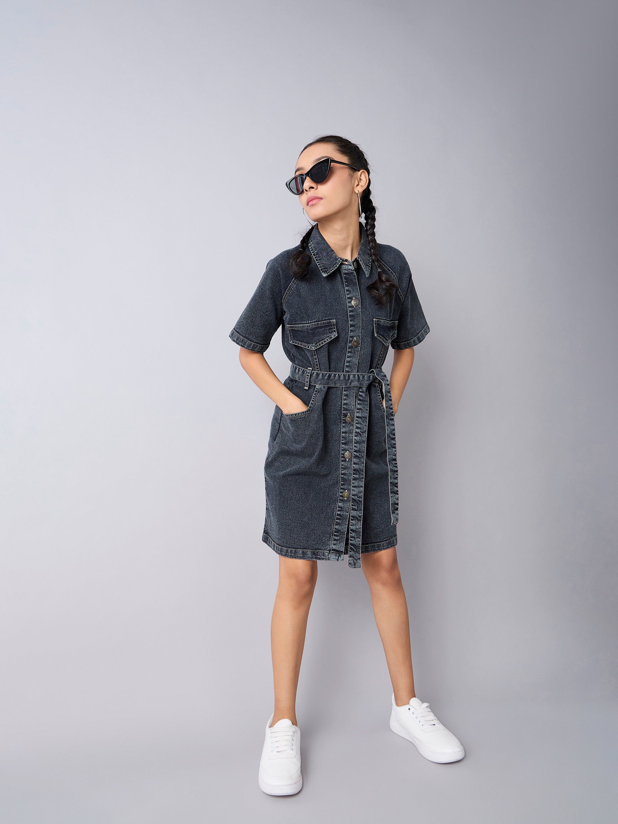 Girl's Black Denim Dress - Sassafras Kids