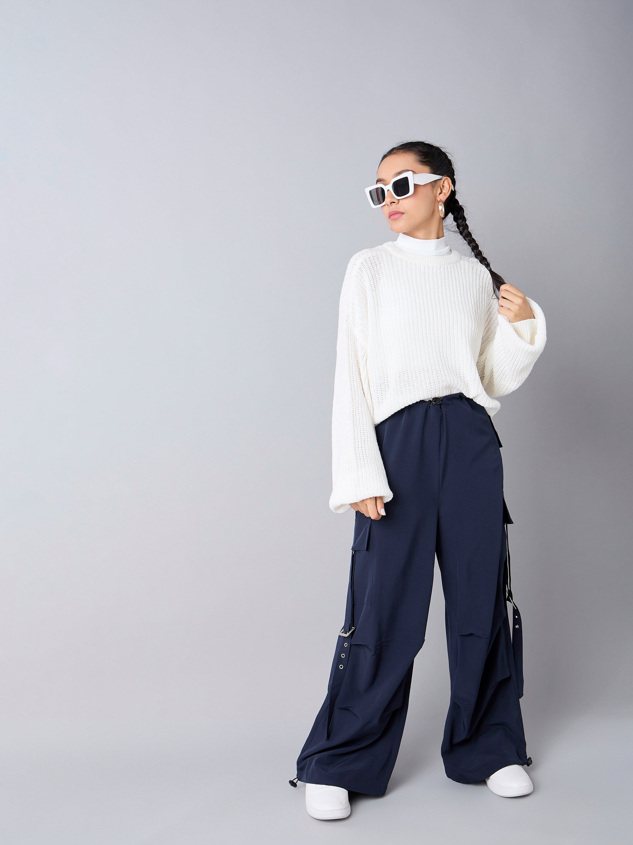 Girl's Navy Blue Solid Pant - Sassafras Kids