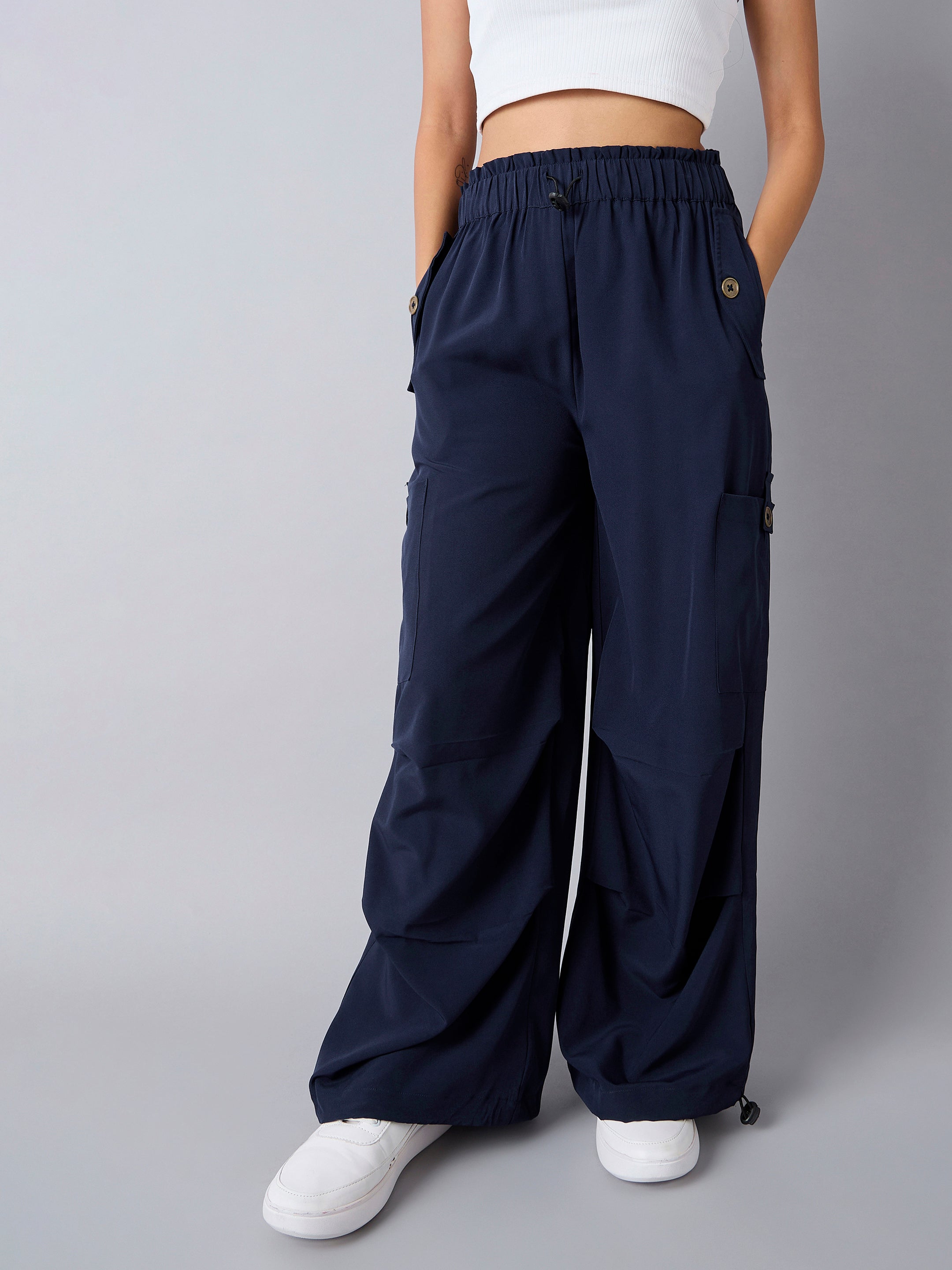 Girl's Navy Blue Solid Pant - Sassafras Kids