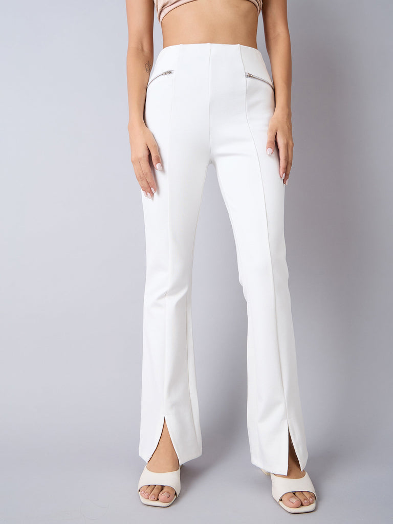 Girl's White Solid Pant