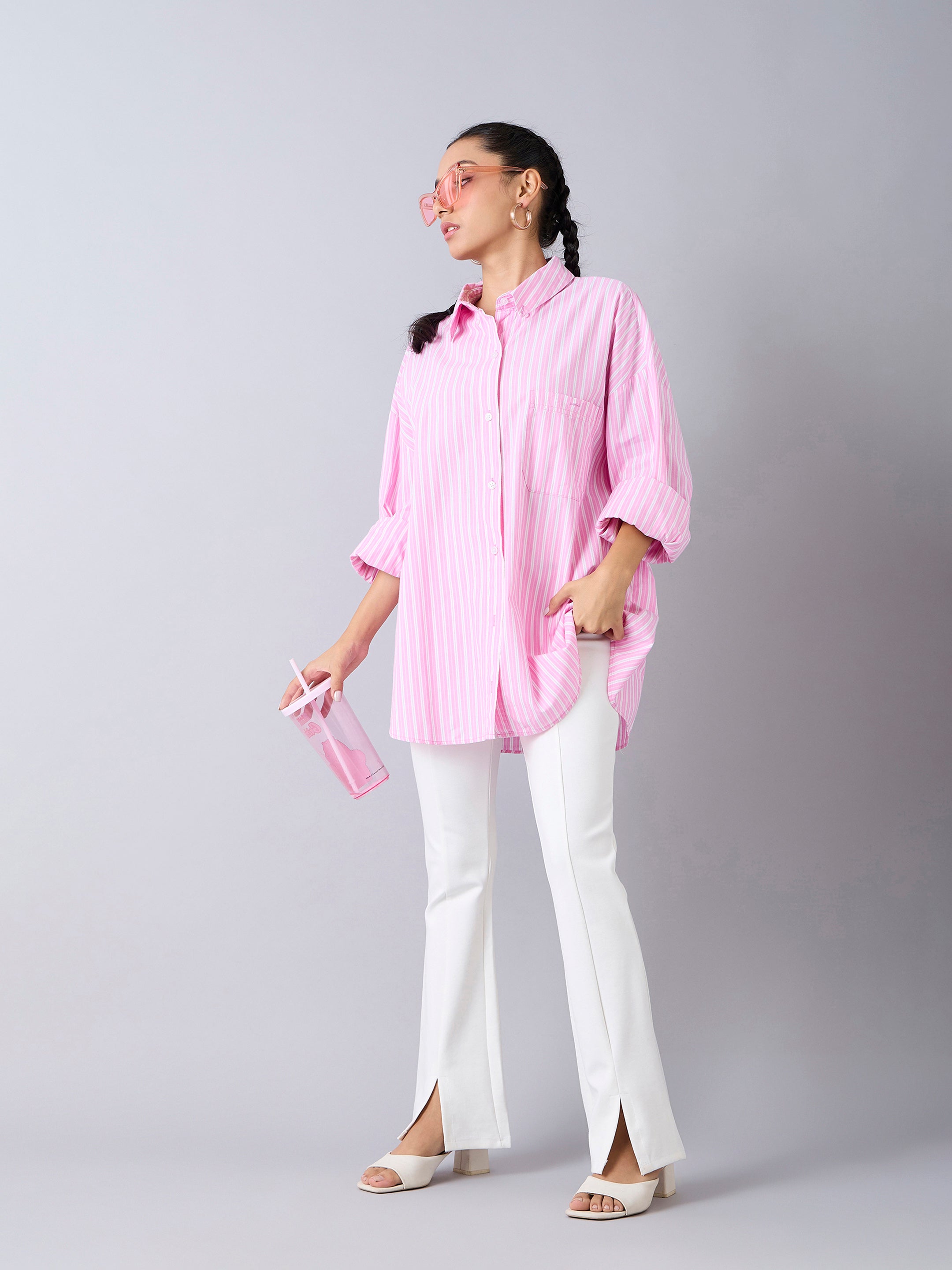 Girl's White Solid Pant