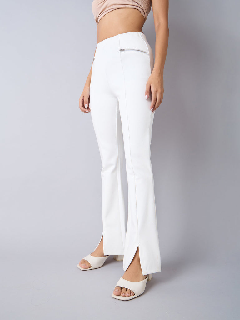 Girl's White Solid Pant