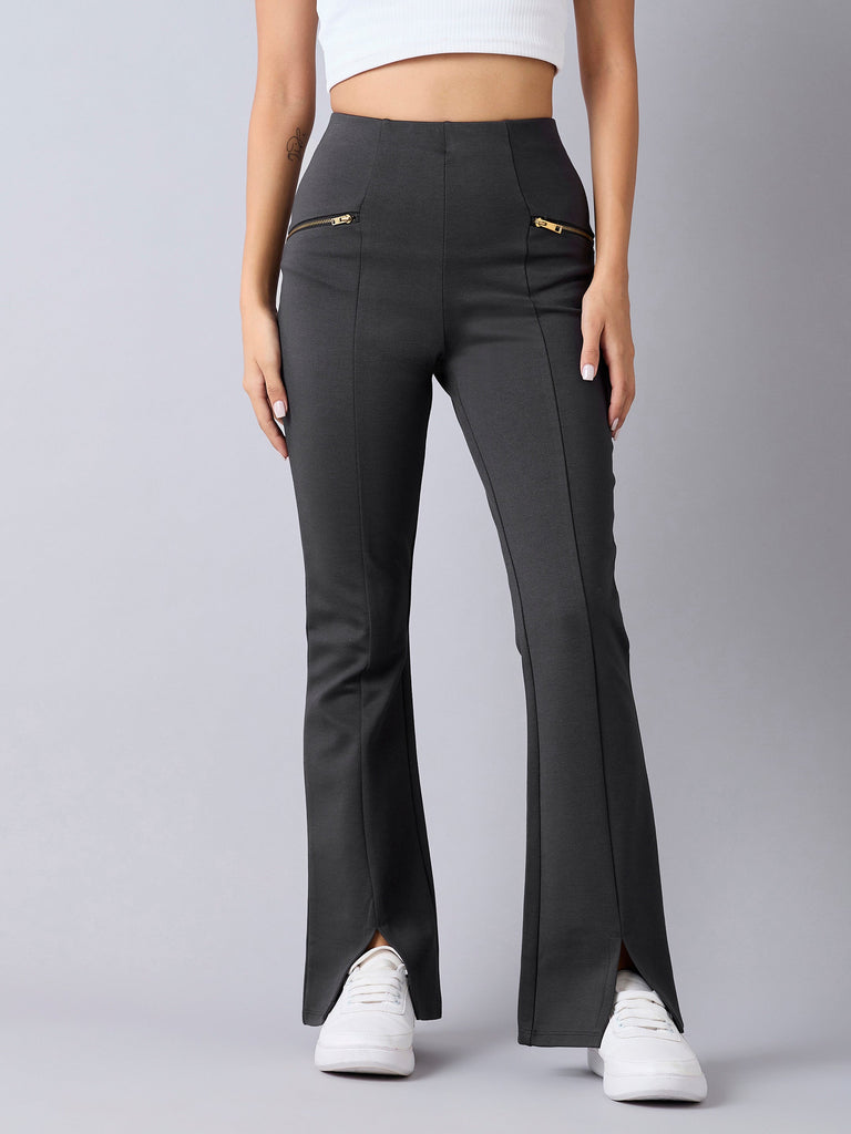 Girl's Grey Solid Pant