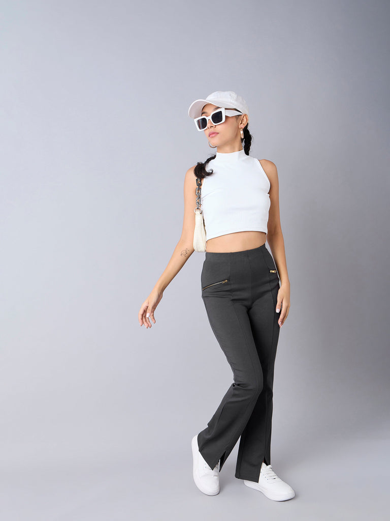 Girl's Grey Solid Pant