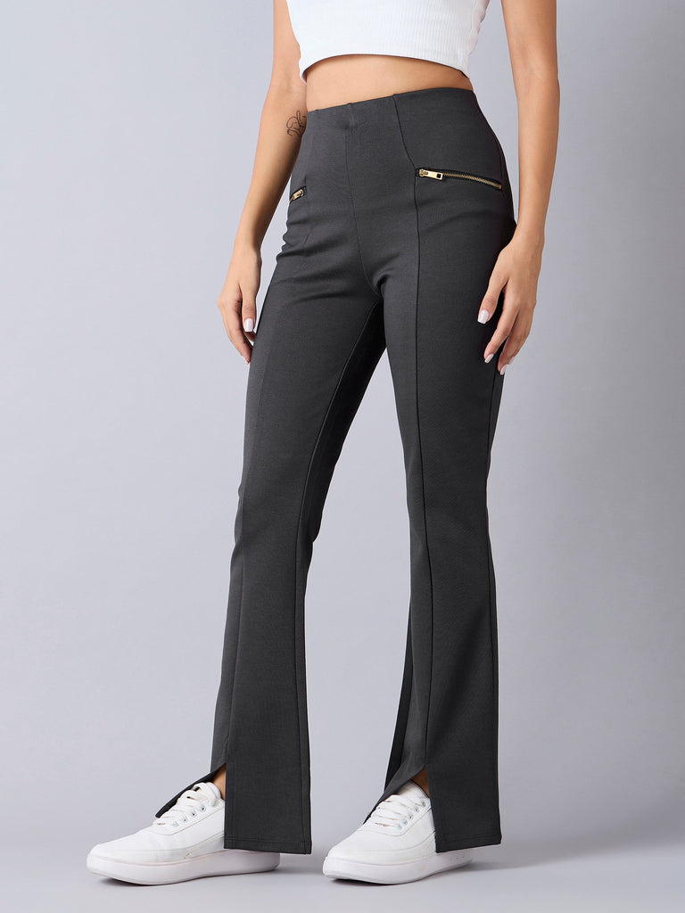 Girl's Grey Solid Pant