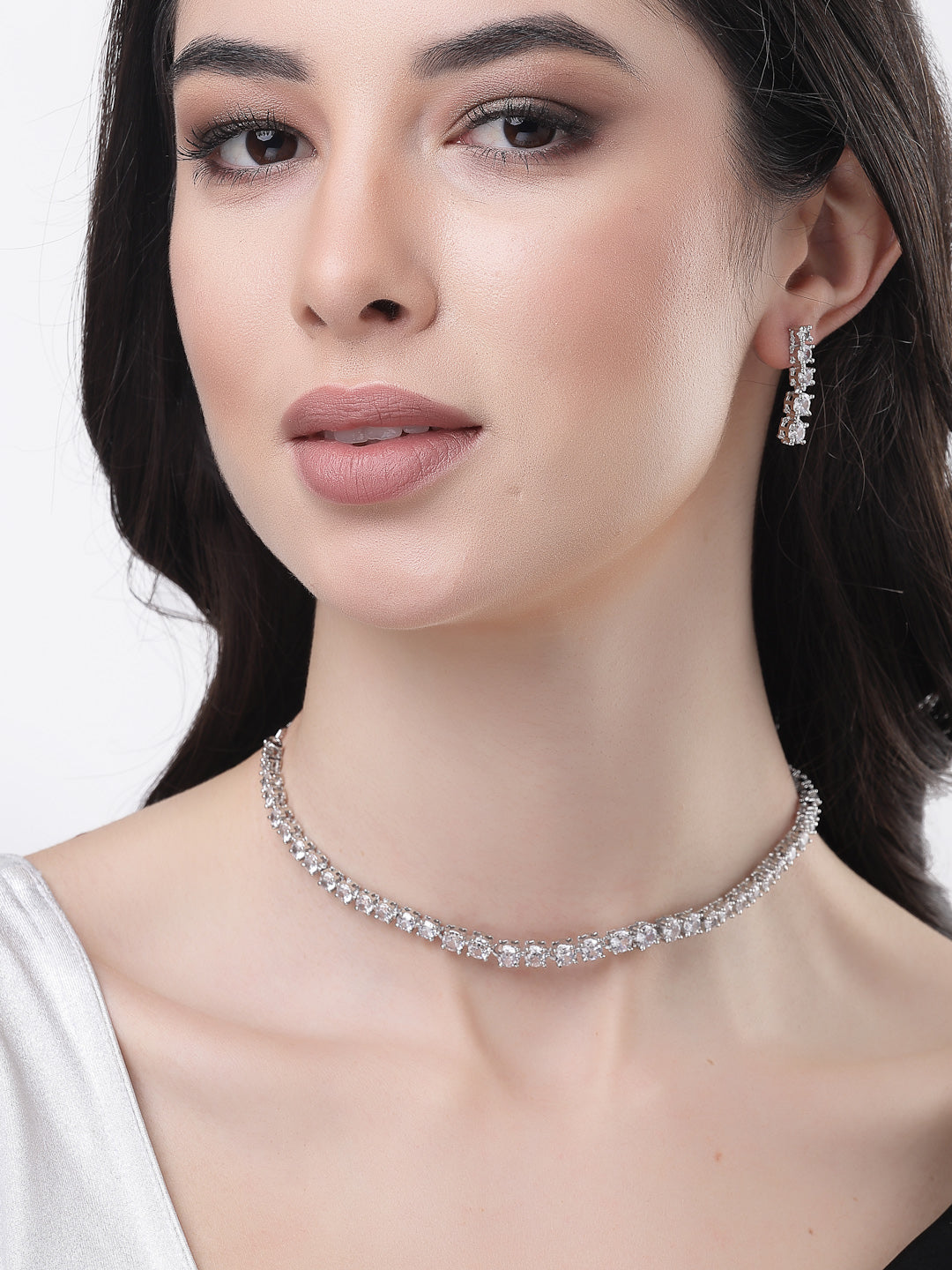 Women's silver plated CZ stone handcrafted jewellery set