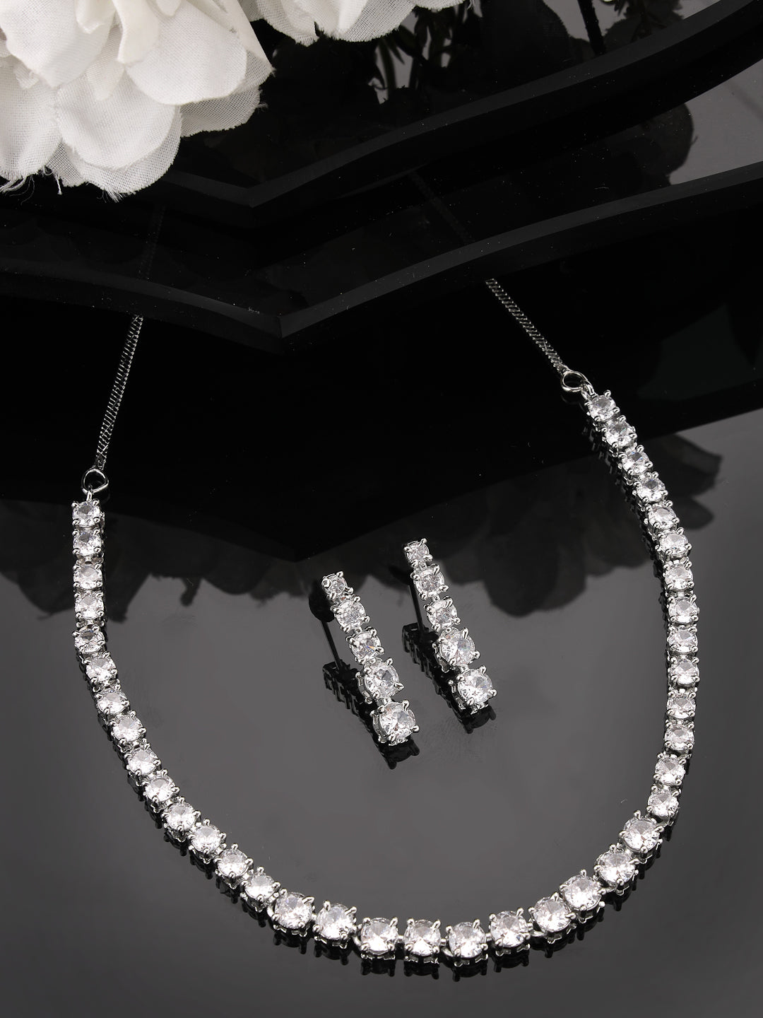 Women's silver plated CZ stone handcrafted jewellery set