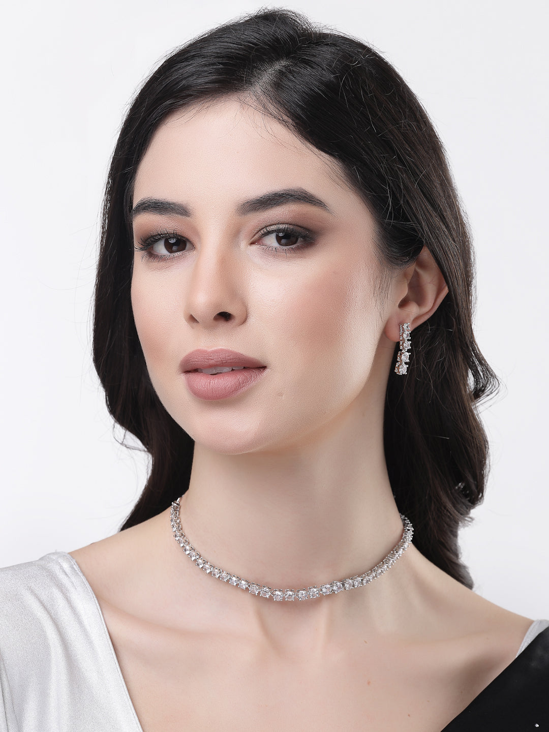Women's silver plated CZ stone handcrafted jewellery set