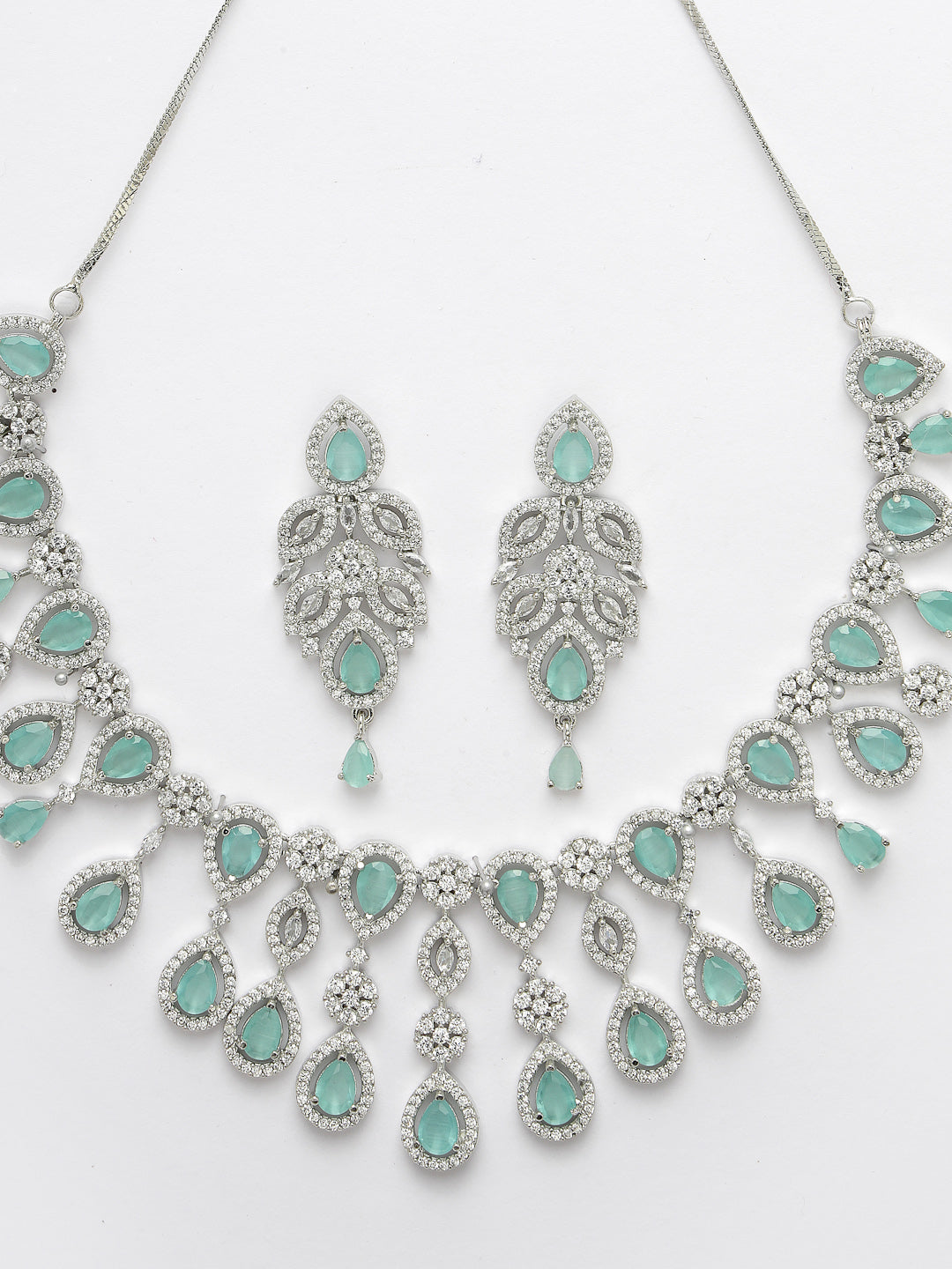 Women's silver plated & Turquoise CZ stone handcrafted jewellery set