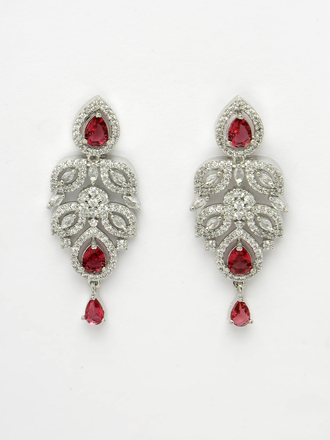 Women's silver plated & Maroon CZ stone handcrafted jewellery set
