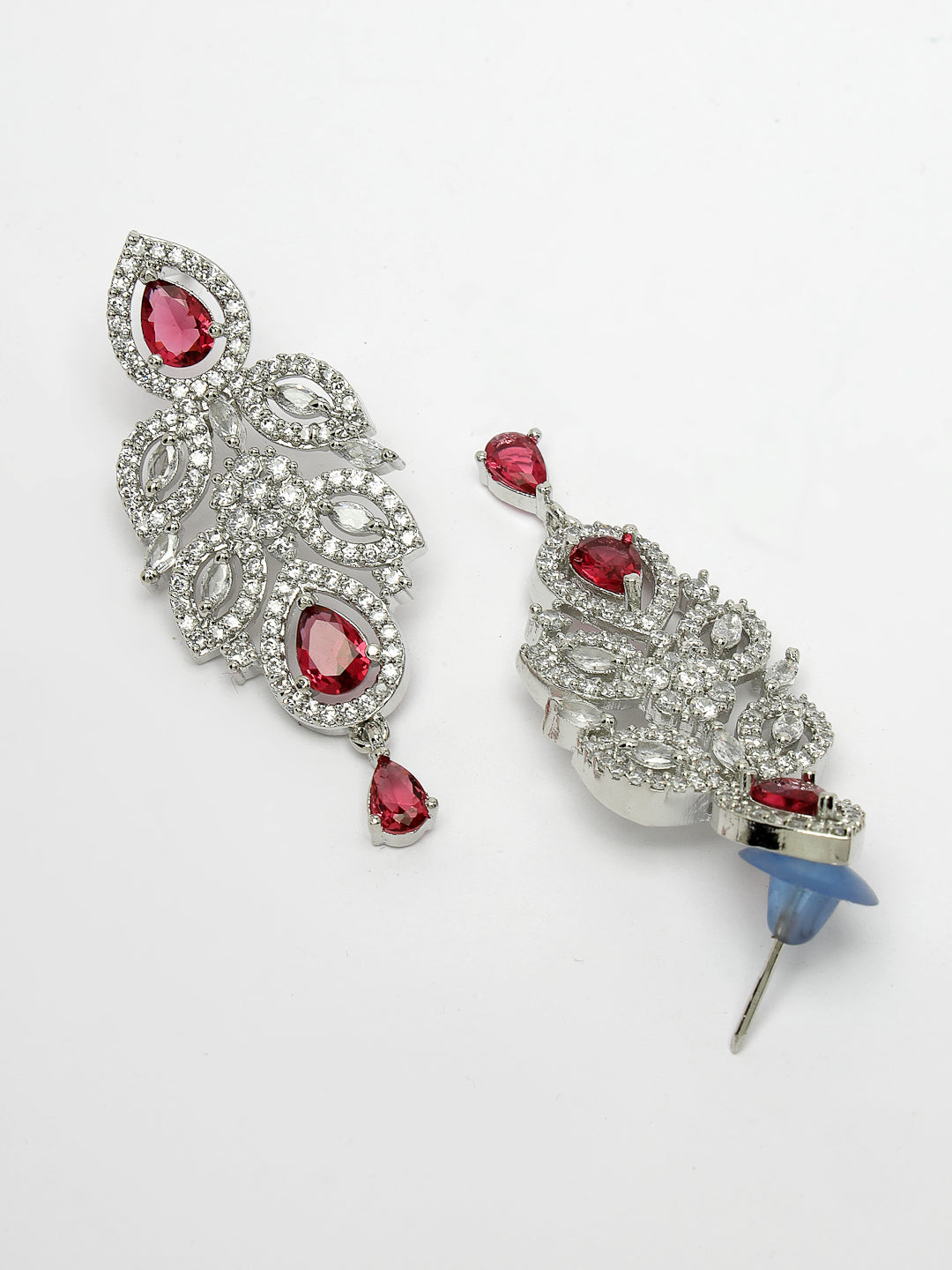 Women's silver plated & Maroon CZ stone handcrafted jewellery set