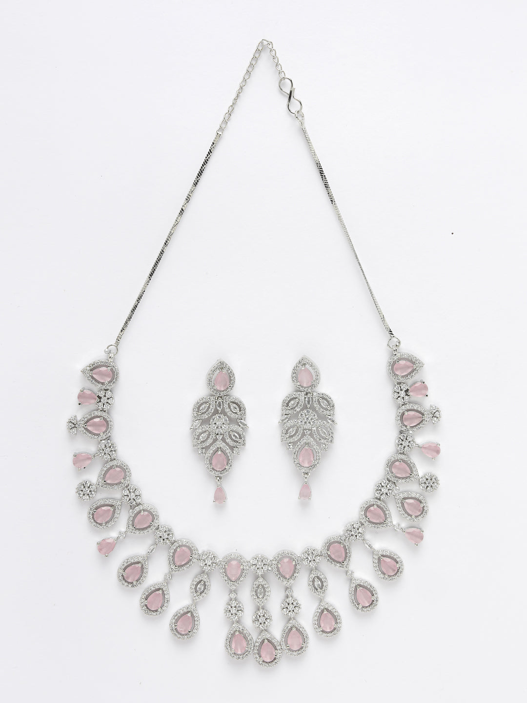 Women's silver plated & Pink CZ stone handcrafted jewellery set - NVR