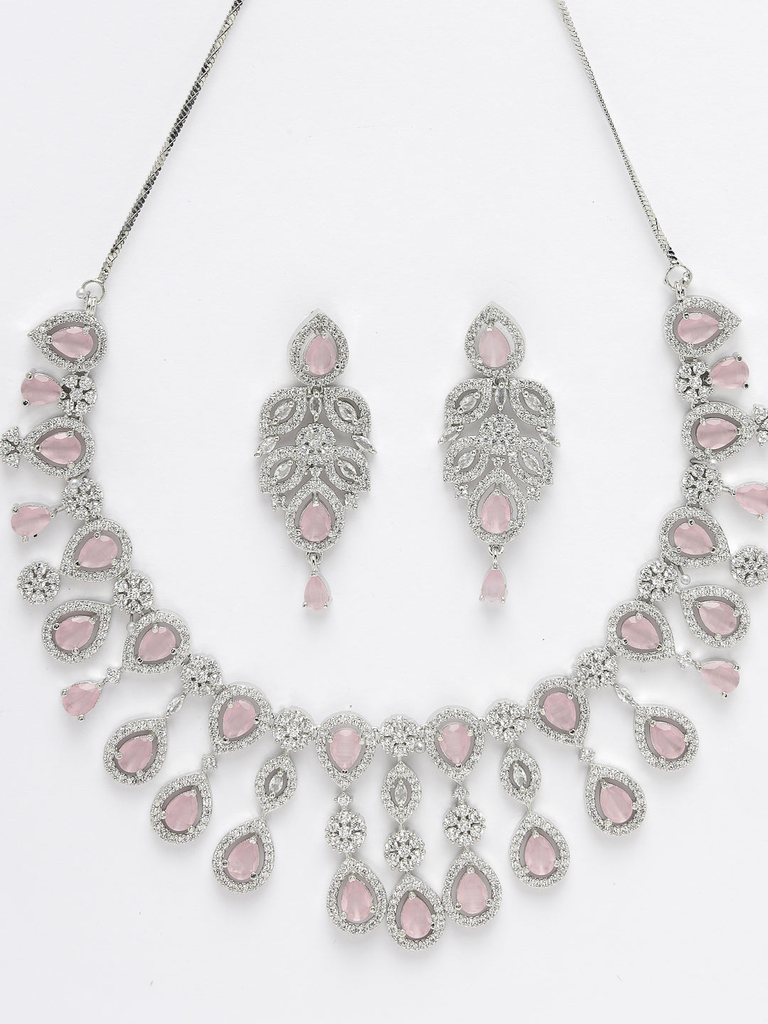 Women's silver plated & Pink CZ stone handcrafted jewellery set