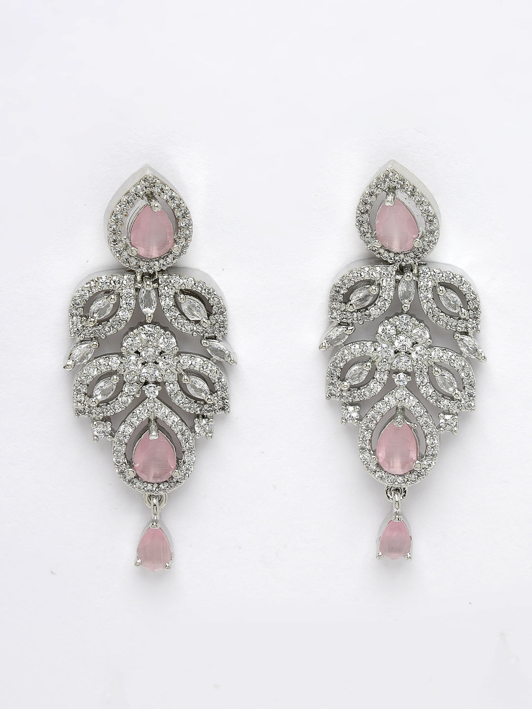 Women's silver plated & Pink CZ stone handcrafted jewellery set
