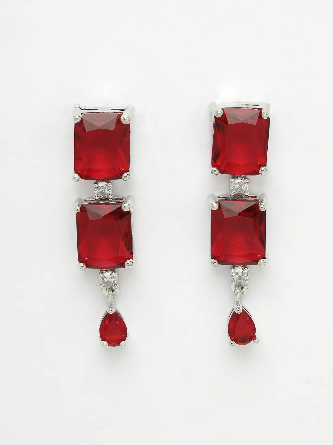 Women's silver plated & Maroon CZ stone handcrafted jewellery set
