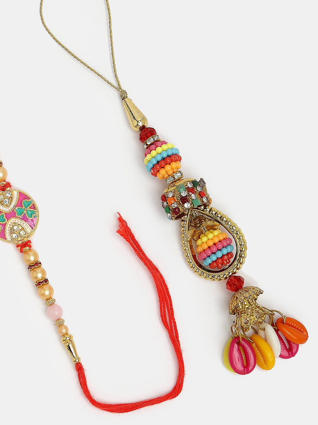 Set Of 2 Multicolor Artificial Beads Bhaiya Bhabhi Rakhi With Roli Chawal - Nvr
