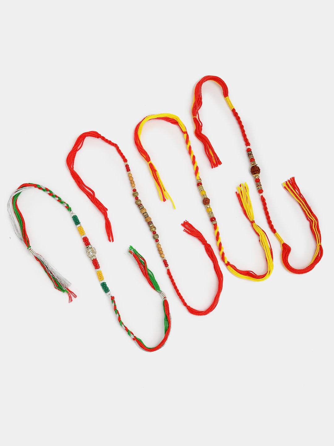 Set Of 4 Multicolor Artificial Stone And Beads Rakhi With Roli Chawal & Chocolate - Nvr