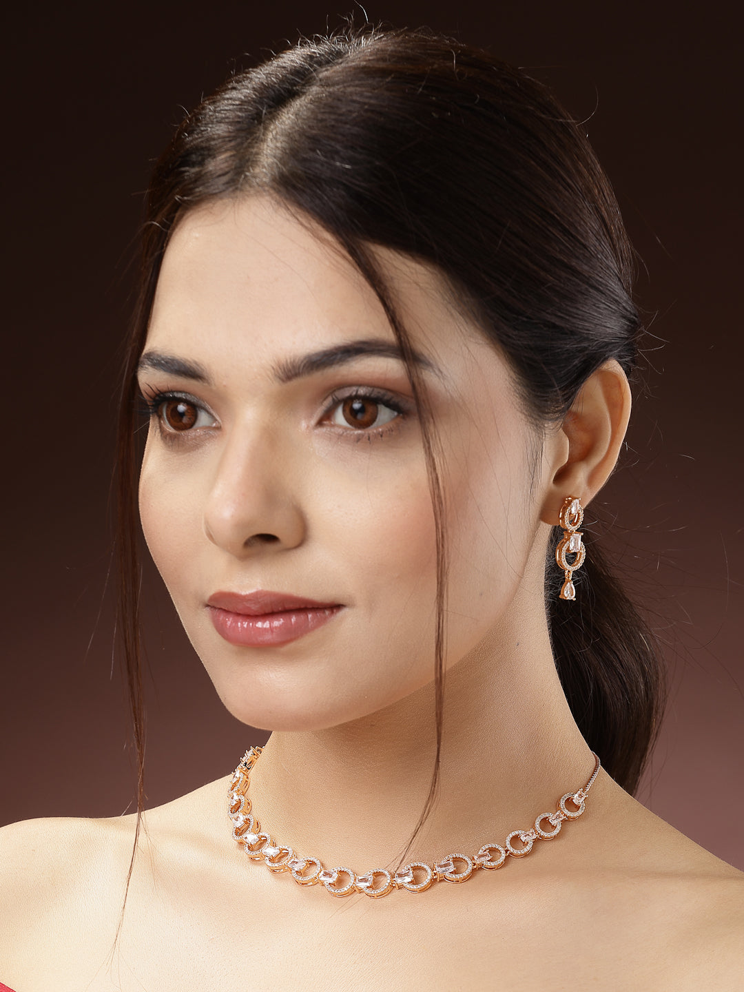 Women's Gold-Plated American Diamond Studded Handcrafted Jewellery Set