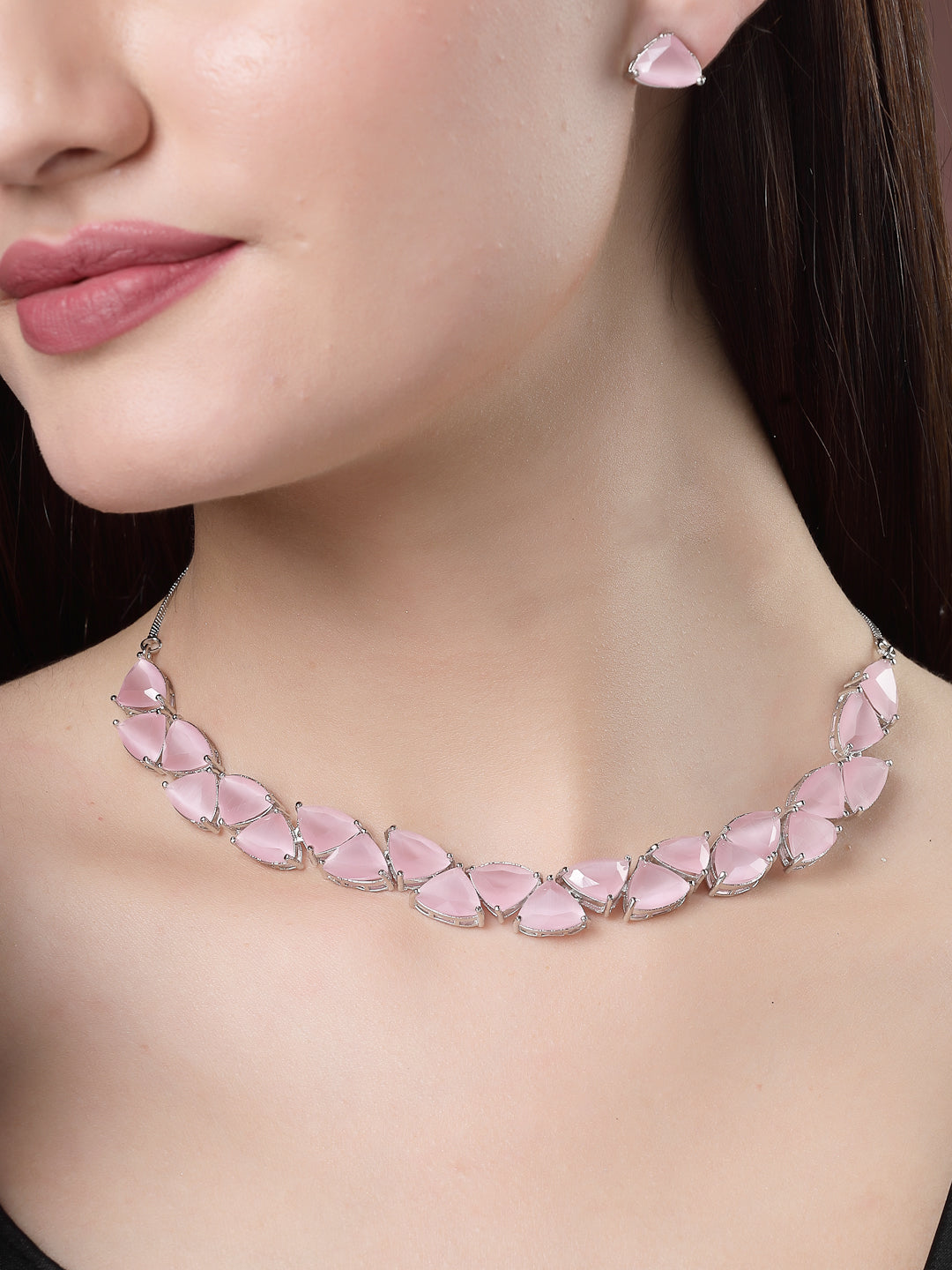 Women's Pink Artificial Stones Studded Handcrafted Jewellery Set
