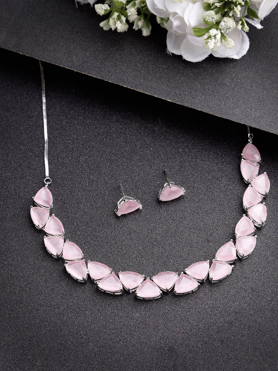 Women's Pink Artificial Stones Studded Handcrafted Jewellery Set - Nvr