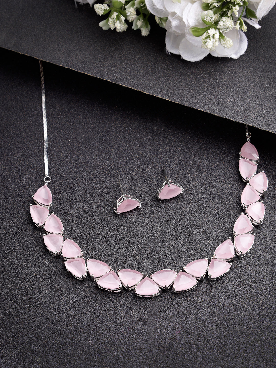 Women's Pink Artificial Stones Studded Handcrafted Jewellery Set