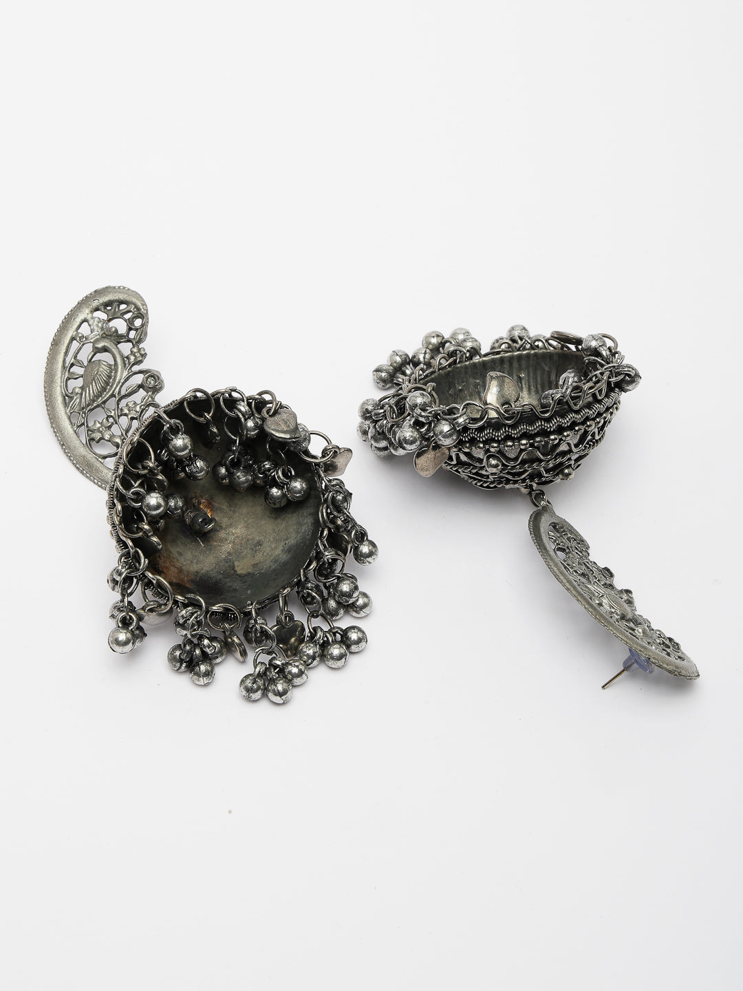 Women's Silver-Plated Oxidised Dome Shaped Jhumka Earrings
