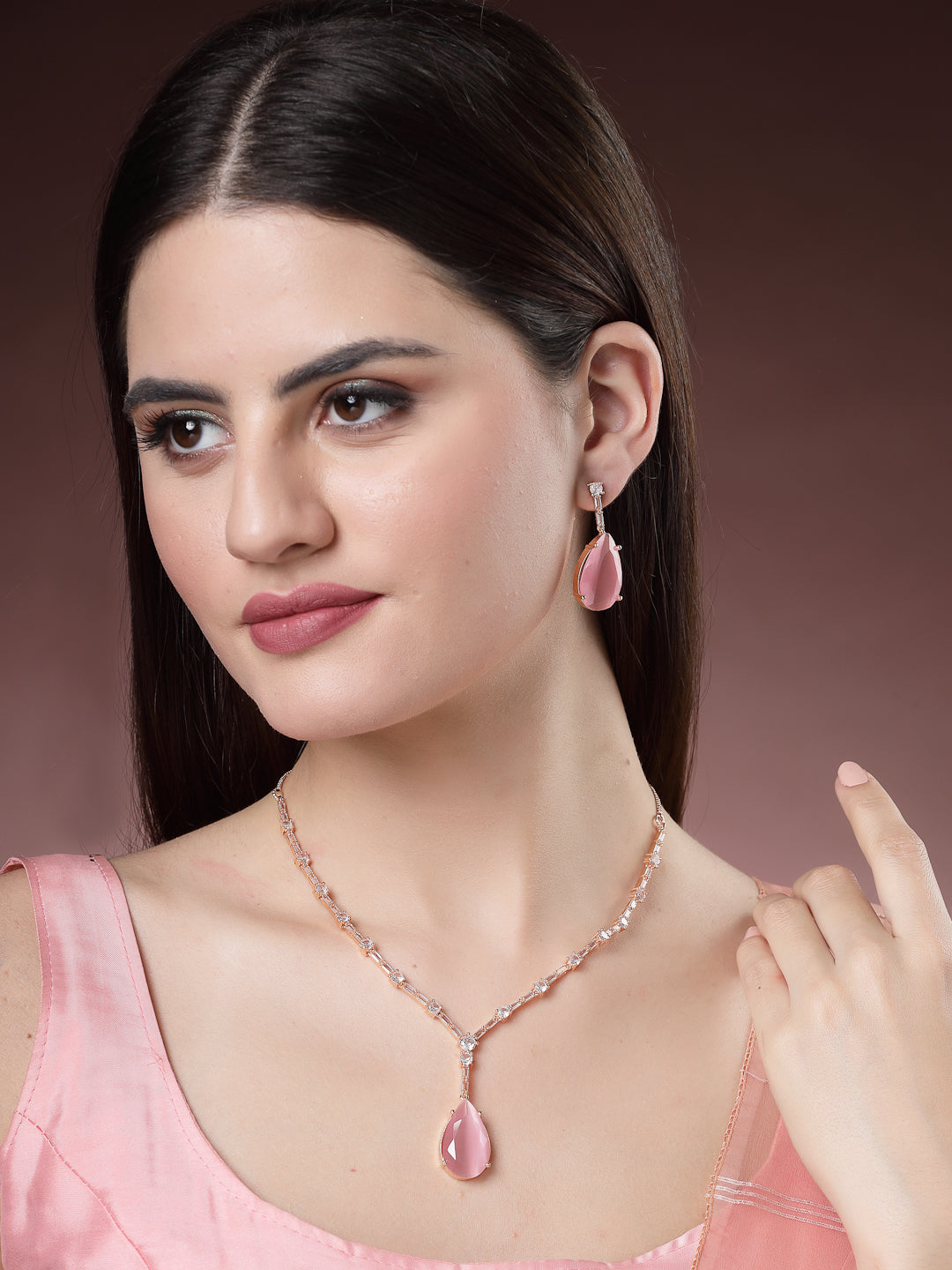 Women's Rose Gold Artificial Stones Studded Handcrafted Jewellery Set