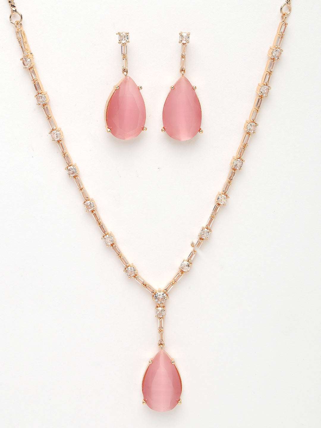 Women's Rose Gold Artificial Stones Studded Handcrafted Jewellery Set