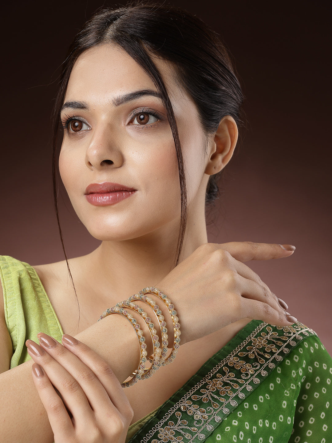 Women's Set Of 4 Gold-Plated Beads Handcrafted Traditional Bangles