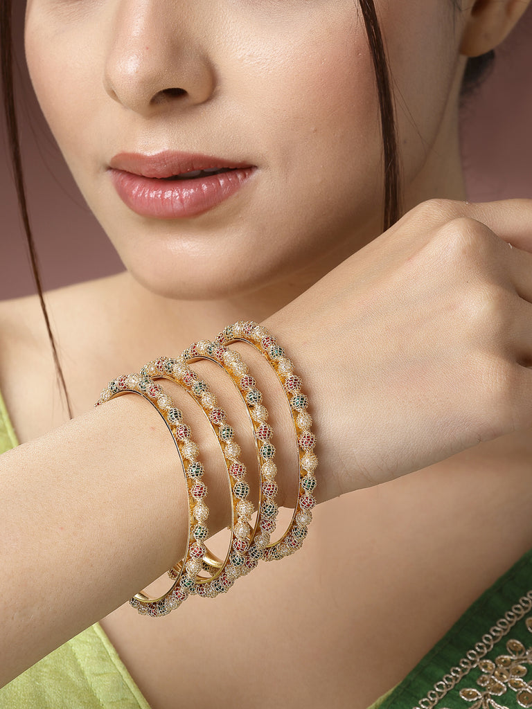 Women's Set Of 4 Gold-Plated Beads Handcrafted Traditional Bangles