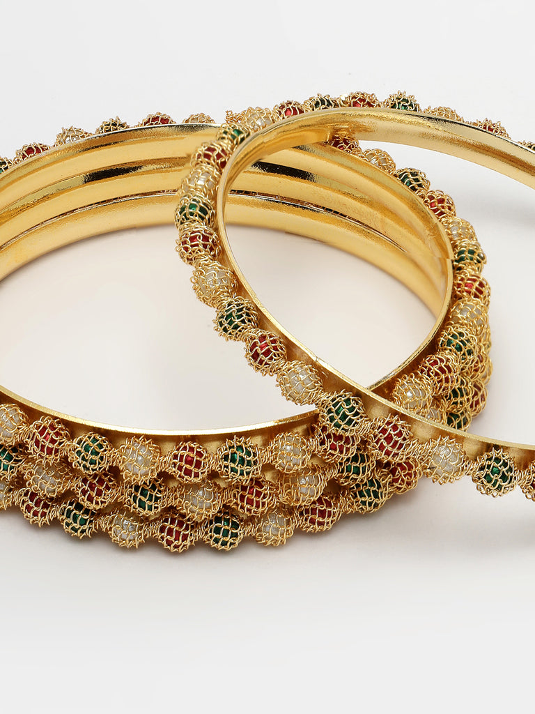 Women's Set Of 4 Gold-Plated Beads Handcrafted Traditional Bangles