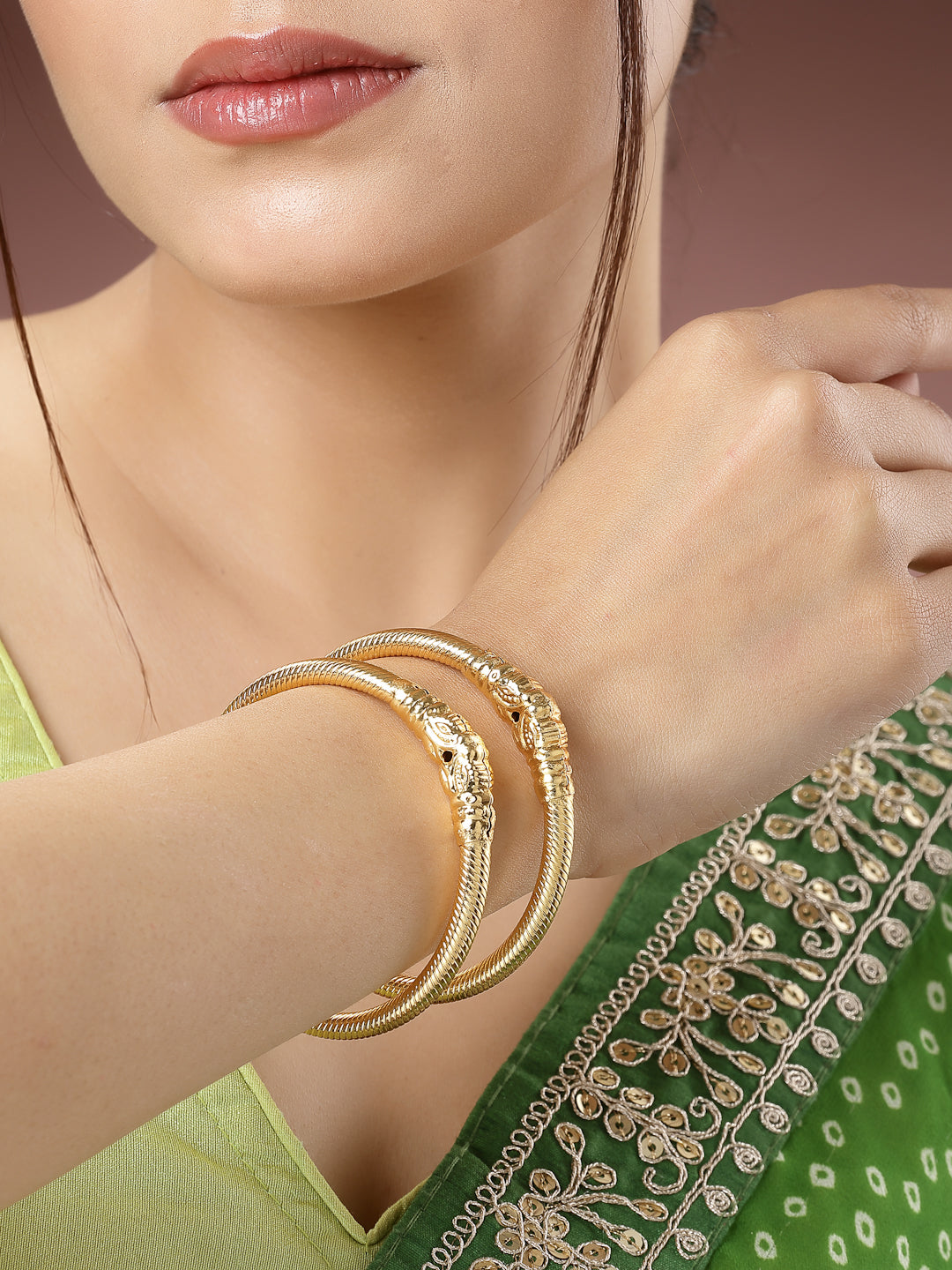Women's Set Of 2 Gold-Plated Handcrafted Traditional Bangles