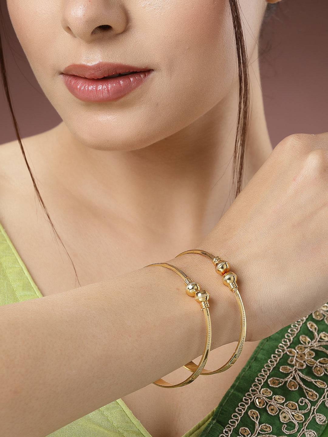 Women's Set Of 2 Gold-Plated Handcrafted Adjustable Bangles
