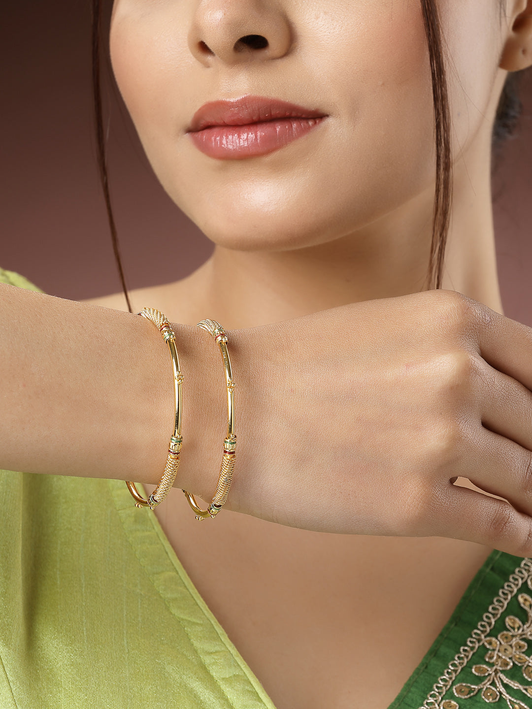 Women's Set Of 2 Gold-Plated Handcrafted Traditional Bangles
