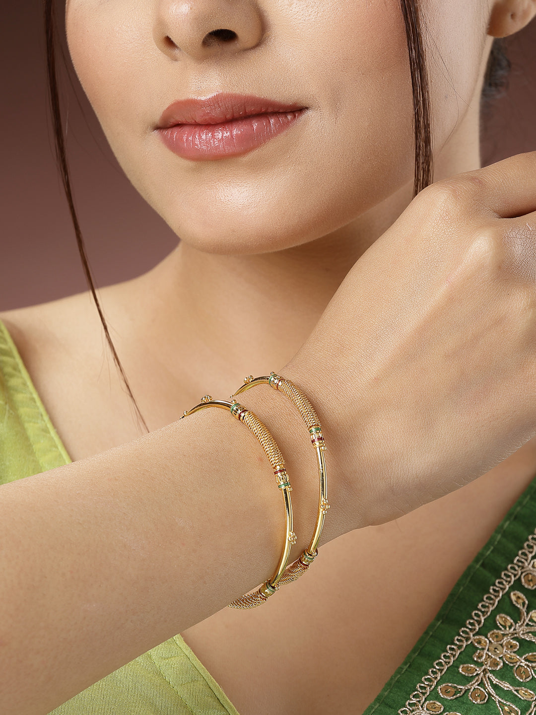 Women's Set Of 2 Gold-Plated Handcrafted Traditional Bangles