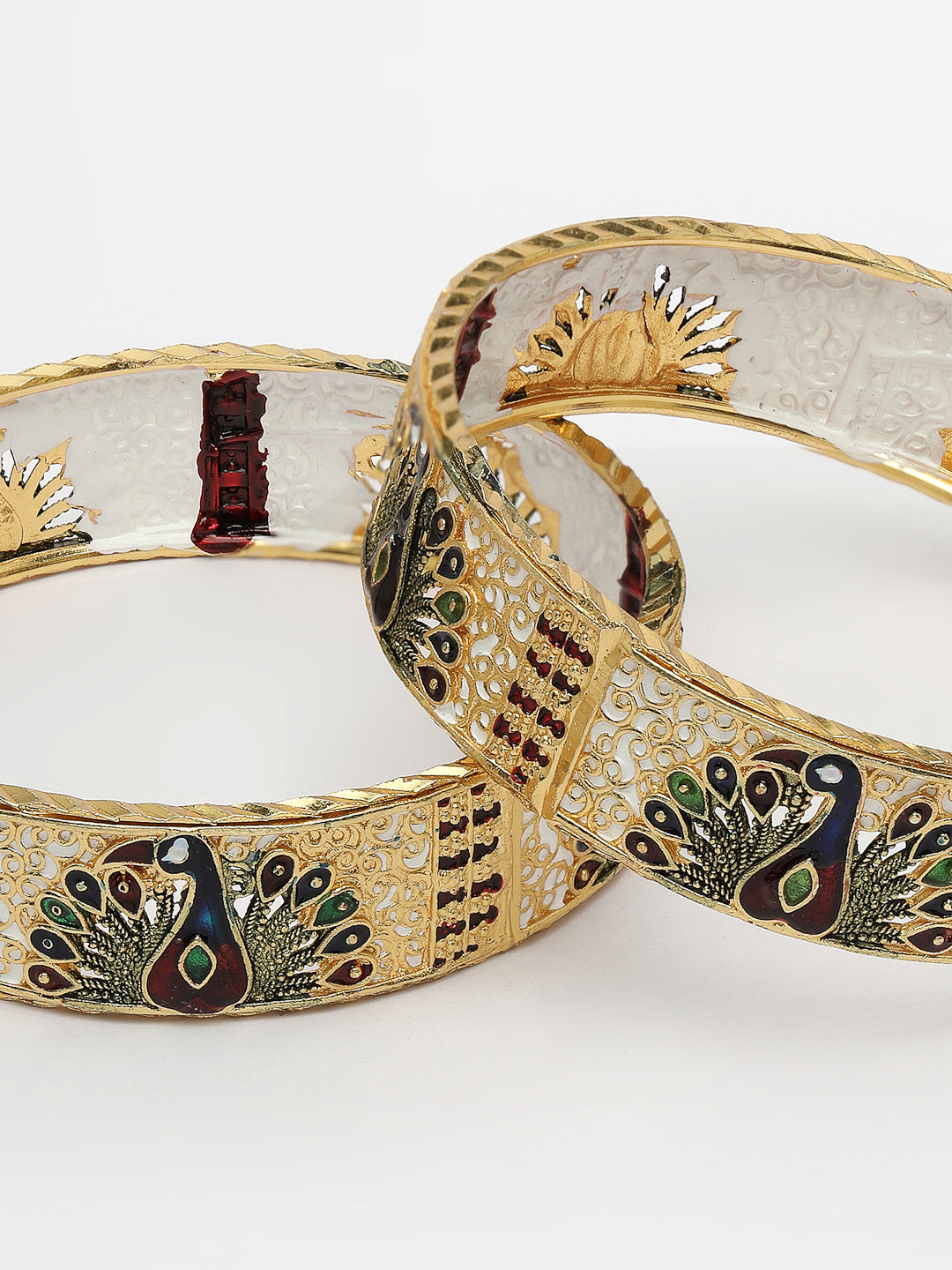 Women's Set Of 2 Gold-Plated Peacock Design Meenakari Handcrafted Bangles - Nvr