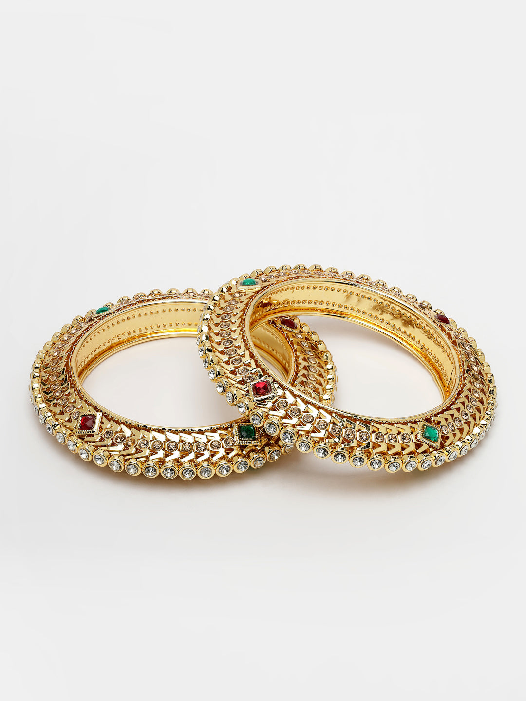 Women's Set Of 2 Gold-Plated Kundan Traditional Bangles